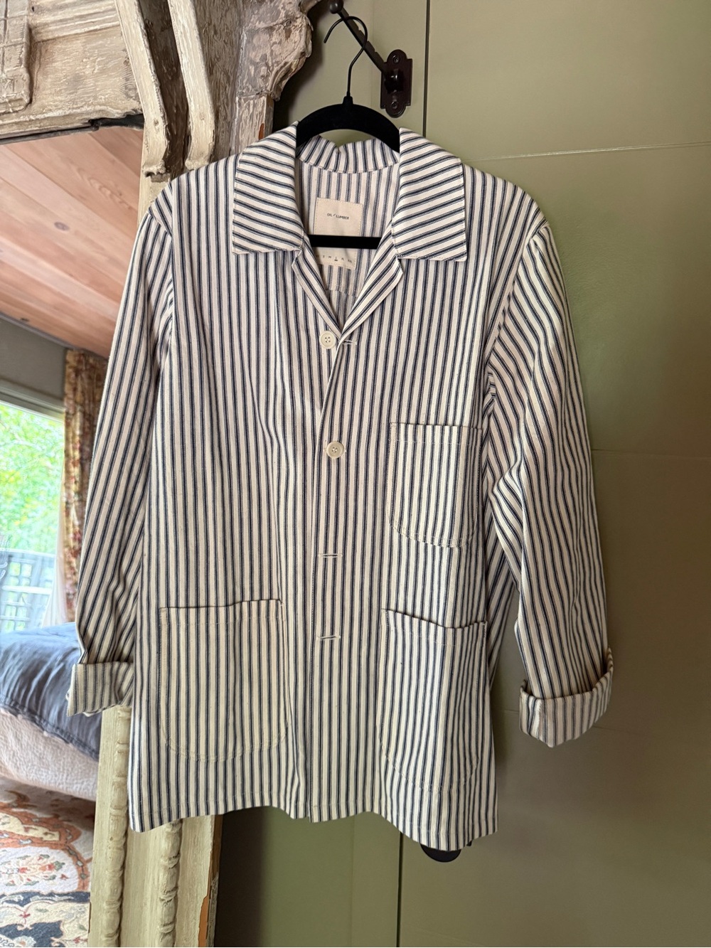 Oil/Lumber Striped Lightweight Shirt Jacket - Blue & White